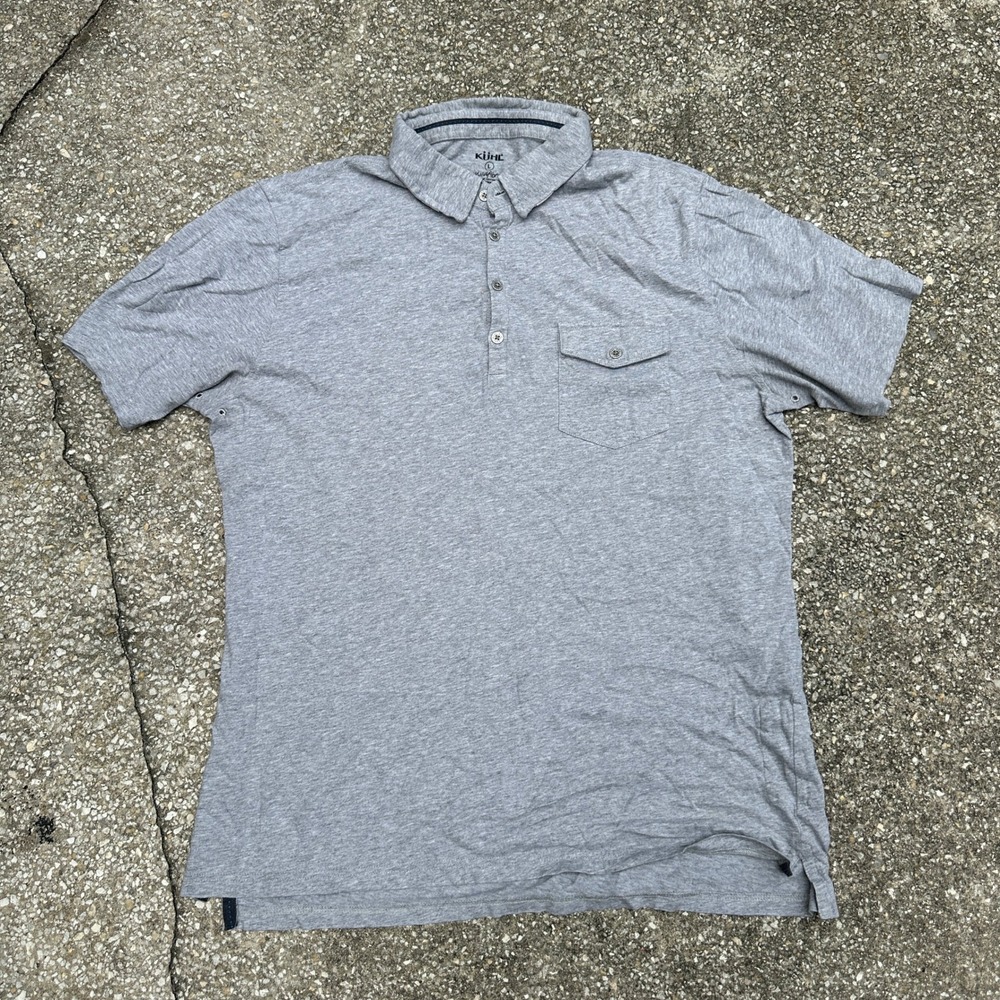 Kuhl Wildfibre Mens Large Grey Organic Cotton Short Sleeve Polo Shirt Hiking